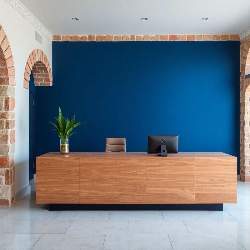 Recepcija zadarske redakcije s indigo akcentima i kamenom detaljem